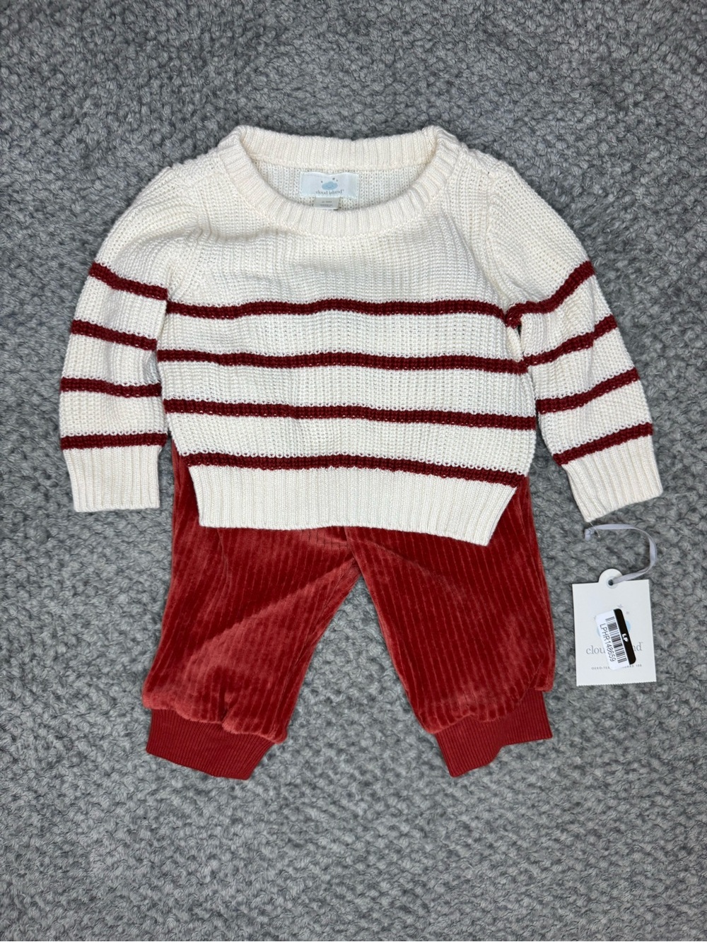 Cloud Island Baby Boys 2pc Sweater & Pants Set - Off White/Red Size 0-3M NWT